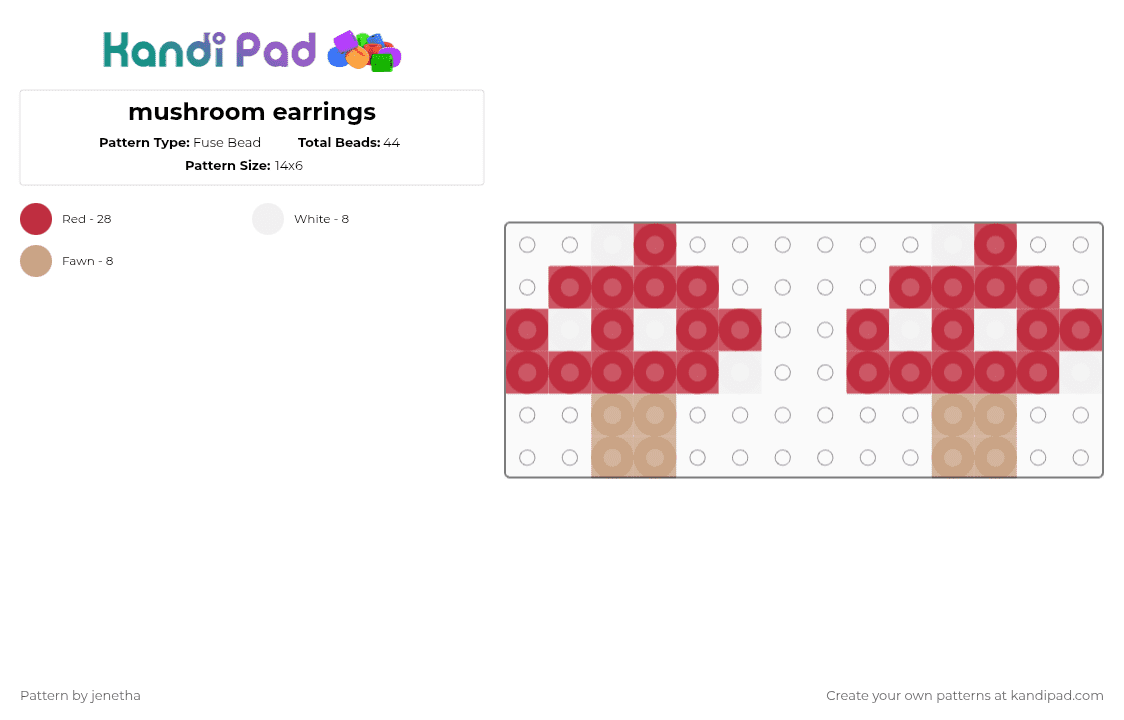 mushroom earrings - Fuse Bead Pattern by jenetha on Kandi Pad - red