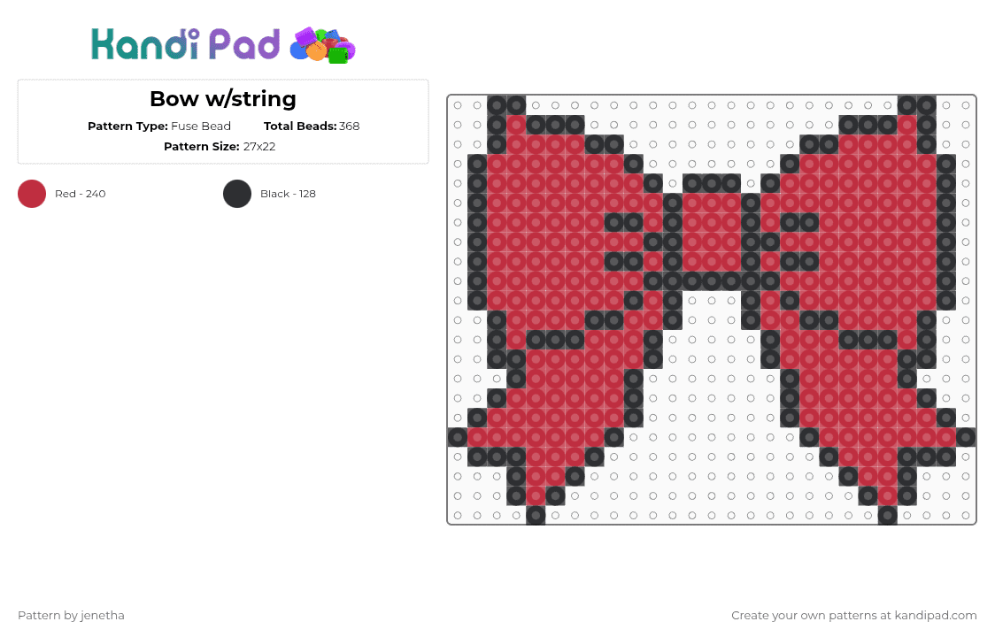 Bow w/string - Fuse Bead Pattern by jenetha on Kandi Pad - black,red