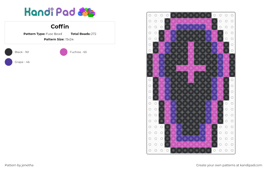Coffin - Fuse Bead Pattern by jenetha on Kandi Pad - pink,purple