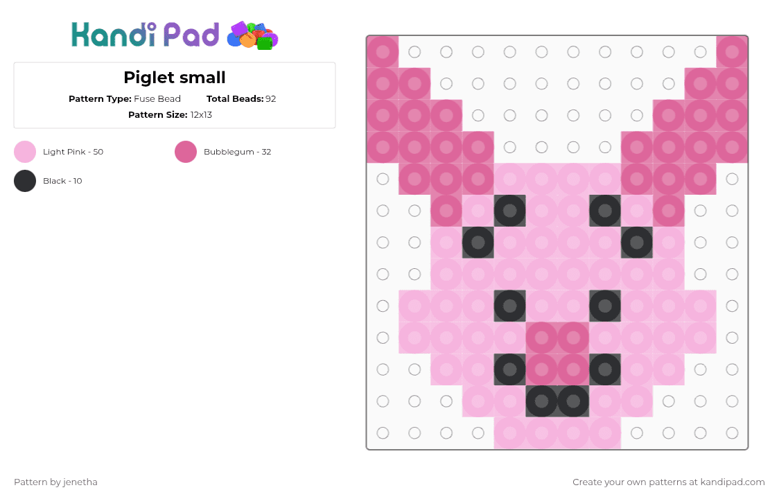 Piglet small - Fuse Bead Pattern by jenetha on Kandi Pad - pink,winnie the pooh