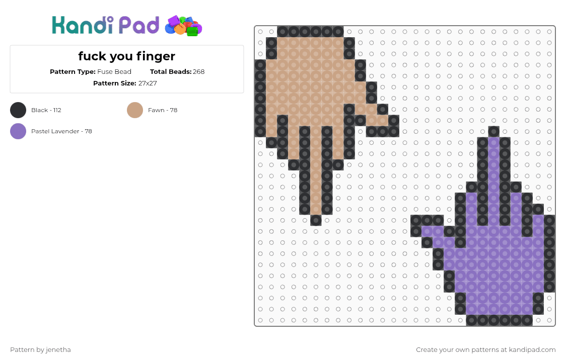 fuck you finger - Fuse Bead Pattern by jenetha on Kandi Pad - beige,blue