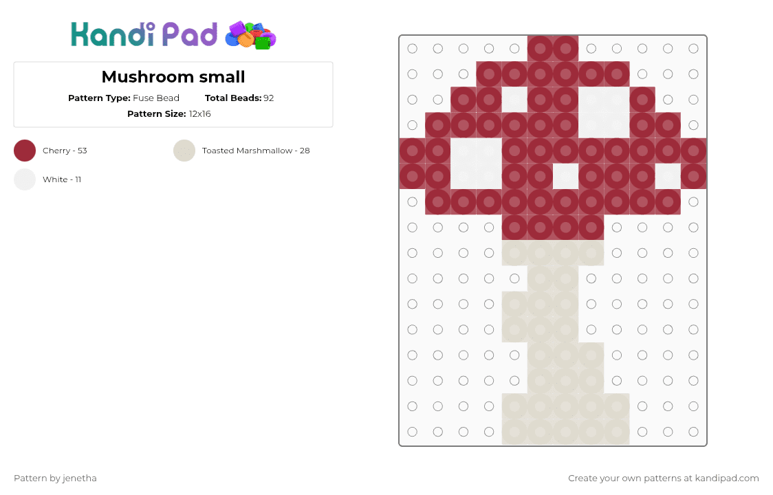 Mushroom small - Fuse Bead Pattern by jenetha on Kandi Pad - red,beige