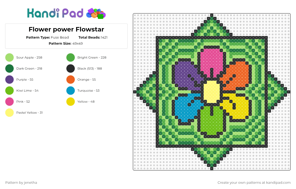 Flower power Flowstar - Fuse Bead Pattern by jenetha on Kandi Pad - green