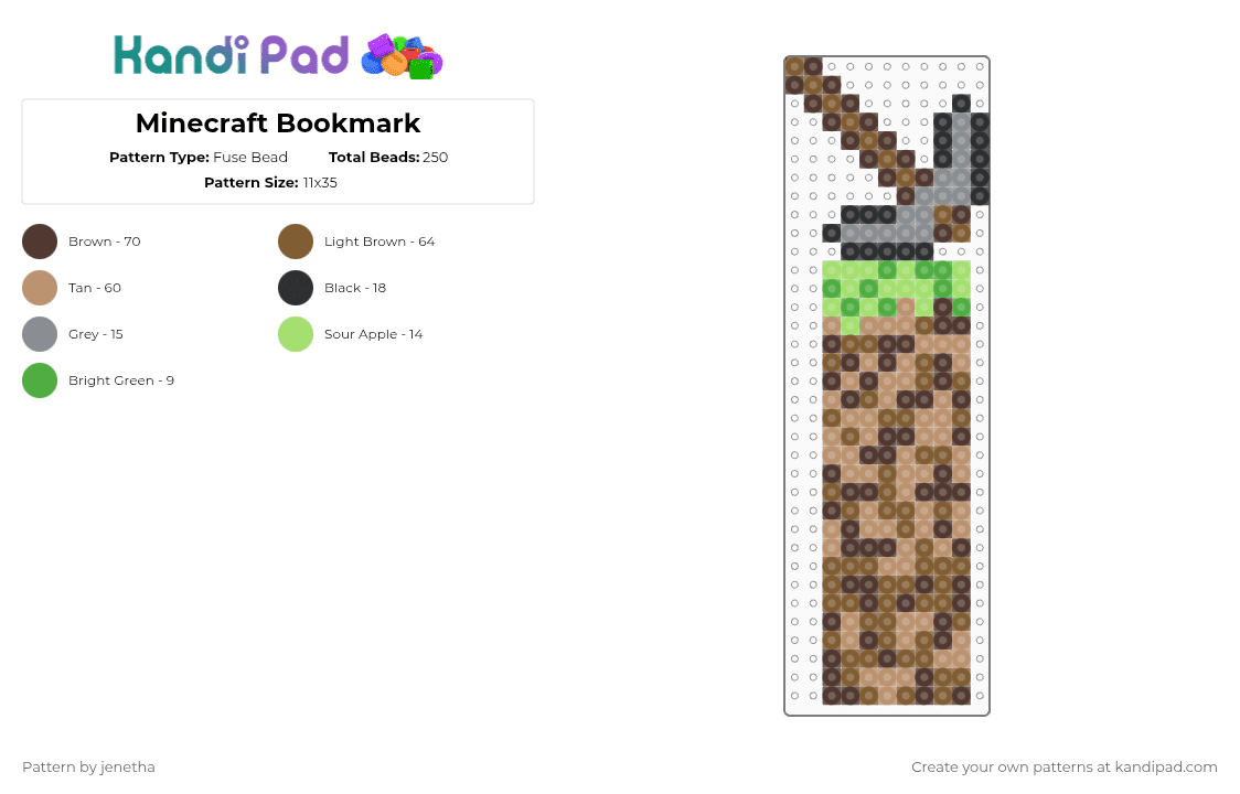 Minecraft Bookmark - Fuse Bead Pattern by jenetha on Kandi Pad - minecraft,pickaxe,gaming,video game,brown,tan,beige