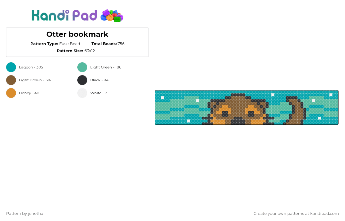 Otter bookmark - Fuse Bead Pattern by jenetha on Kandi Pad - teal