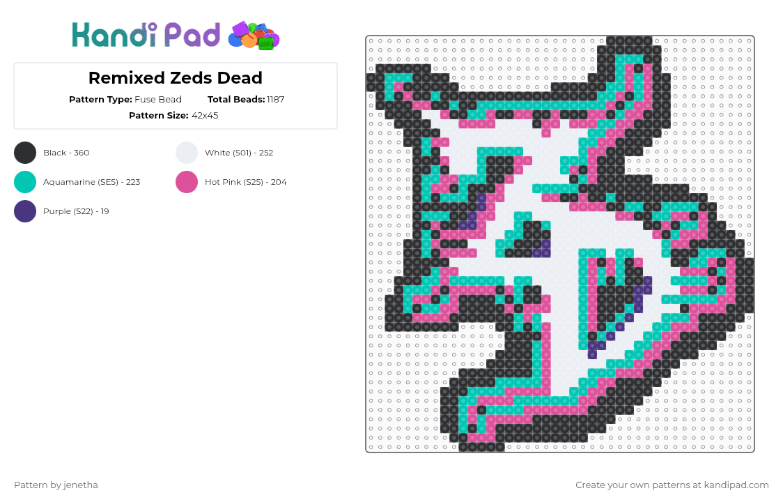 Remixed Zeds Dead - Fuse Bead Pattern by jenetha on Kandi Pad - teal,pink