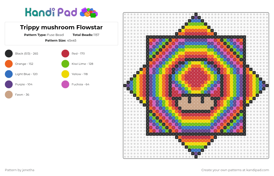 Trippy mushroom Flowstar - Fuse Bead Pattern by jenetha on Kandi Pad - blue,yellow,red,colorful