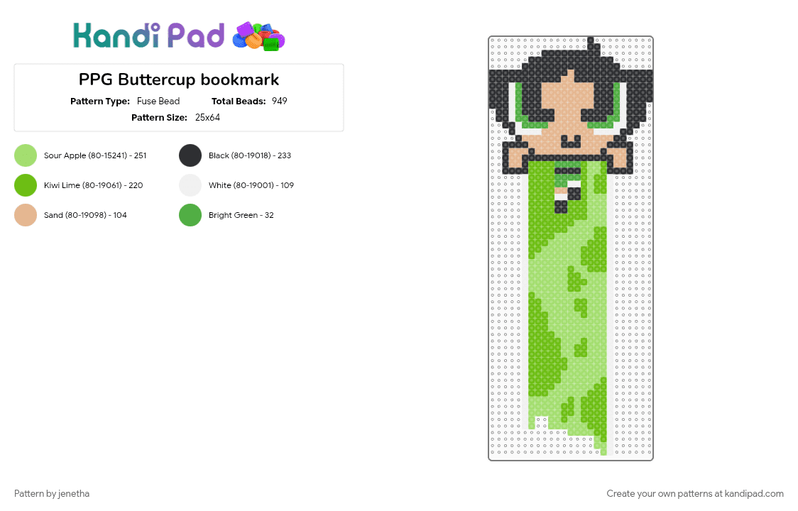 PPG Buttercup bookmark - Fuse Bead Pattern by jenetha on Kandi Pad - green