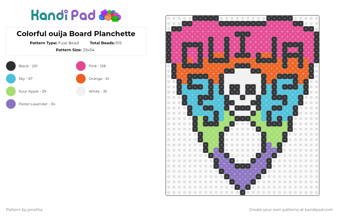 Colorful ouija Board Planchette - Fuse Bead Pattern by jenetha on Kandi Pad - pink,orange,light blue