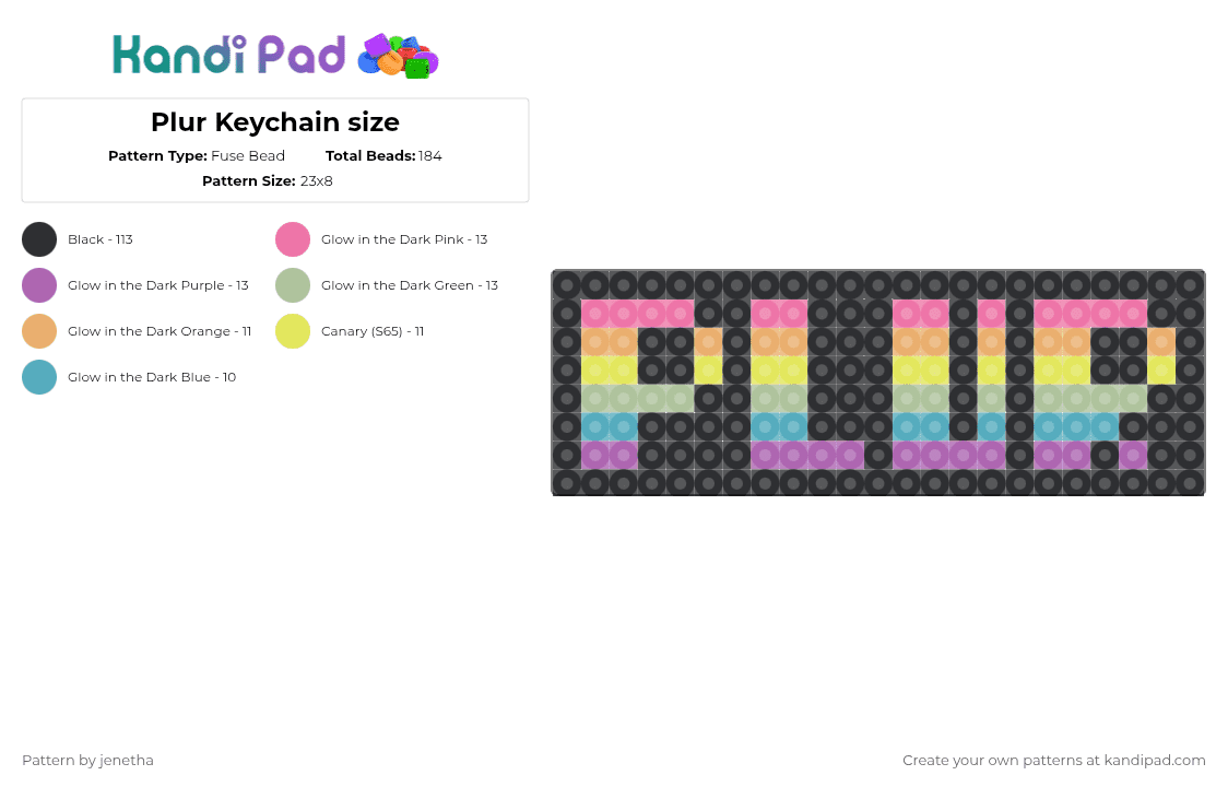 Plur Keychain size - Fuse Bead Pattern by jenetha on Kandi Pad - black,pink