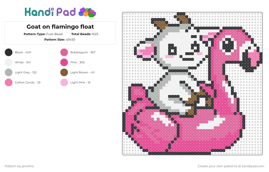 Goat on flamingo float - Fuse Bead Pattern by jenetha on Kandi Pad - pink