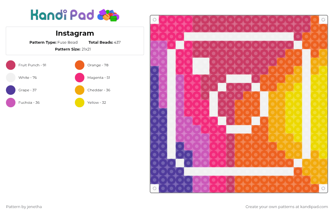 Instagram - Fuse Bead Pattern by jenetha on Kandi Pad - pink,orange