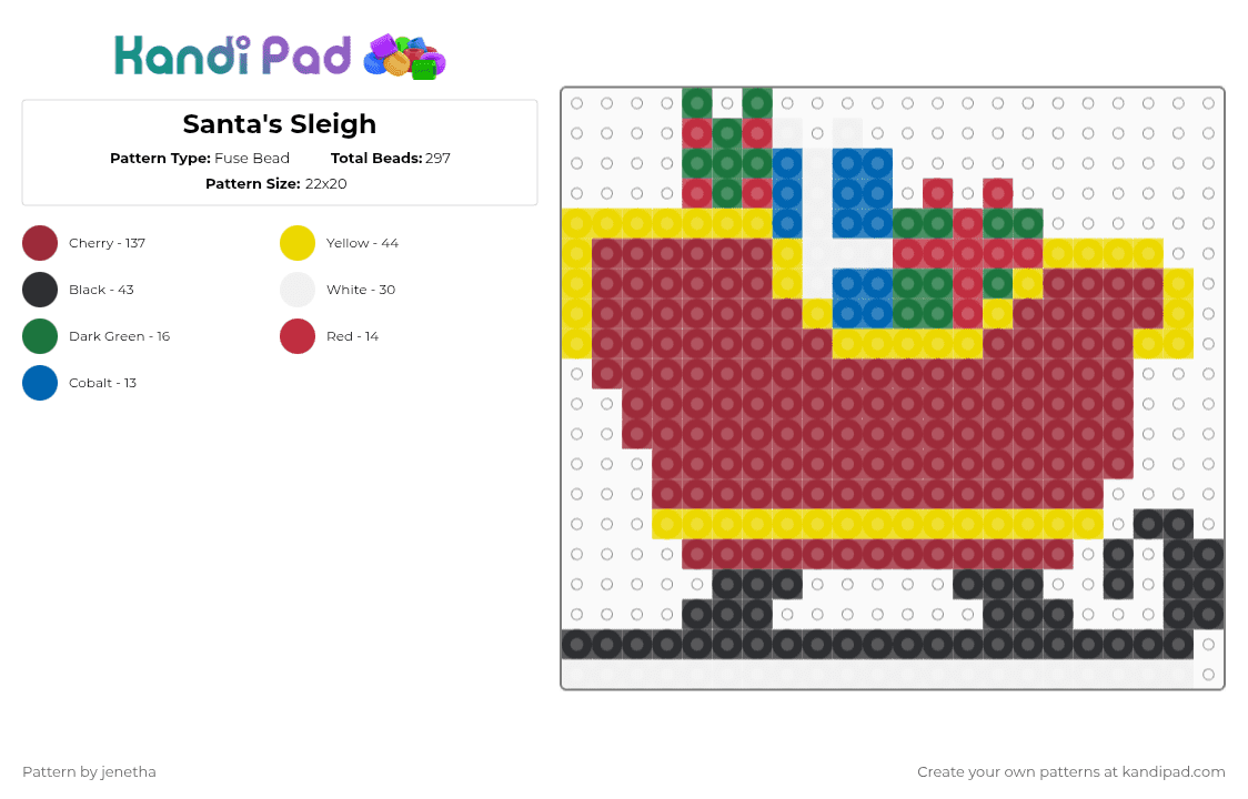 Santa\'s Sleigh - Fuse Bead Pattern by jenetha on Kandi Pad - red