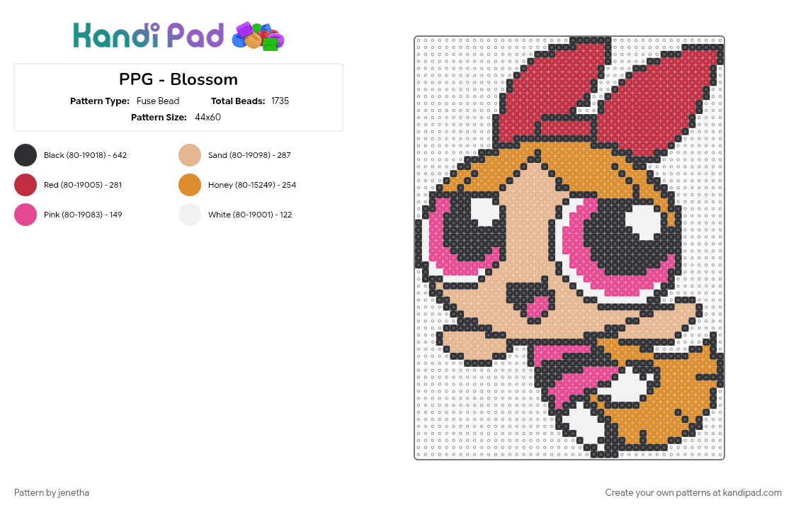 PPG - Blossom - Fuse Bead Pattern by jenetha on Kandi Pad - beige, orange, powerpuff girls, red
