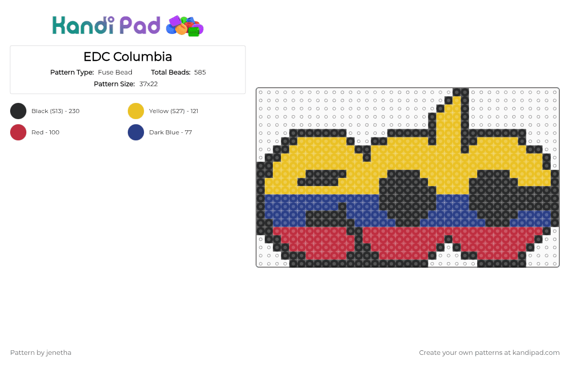 EDC Columbia - Fuse Bead Pattern by jenetha on Kandi Pad - yellow