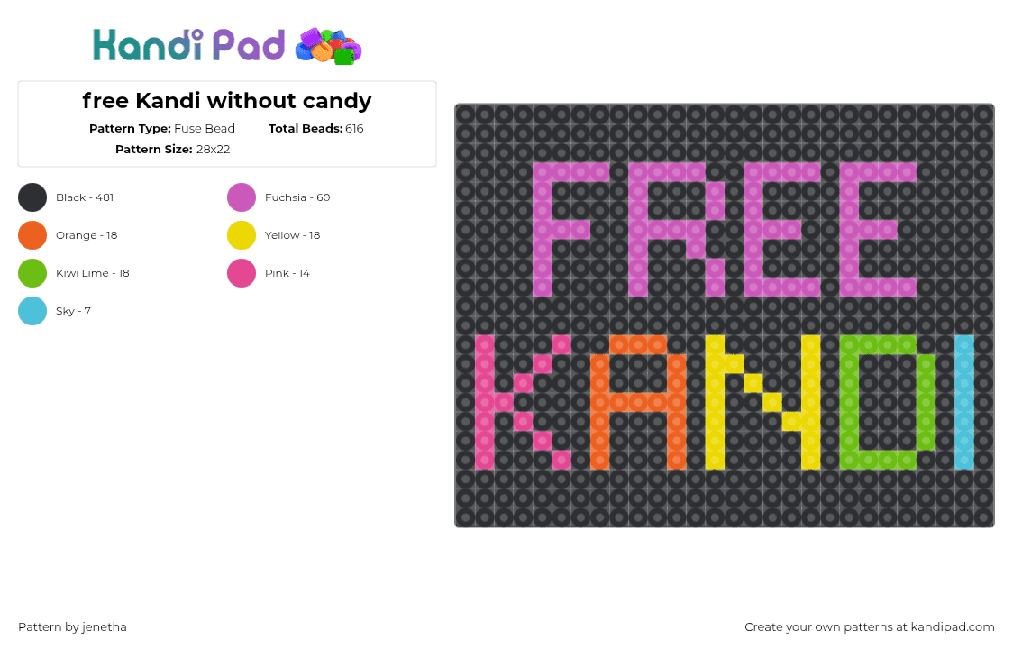 free Kandi without candy - Fuse Bead Pattern by jenetha on Kandi Pad - black,pink