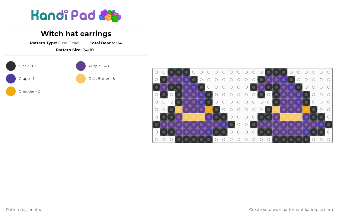 Witch hat earrings - Fuse Bead Pattern by jenetha on Kandi Pad - purple
