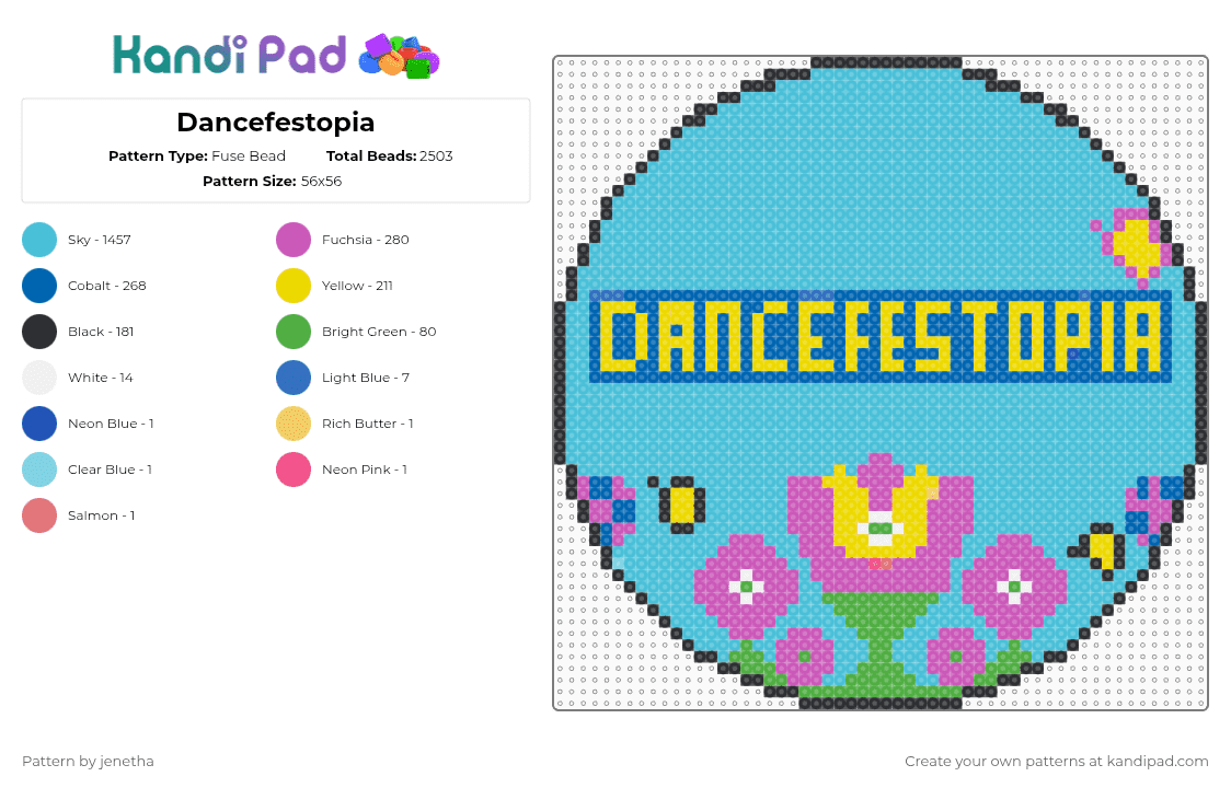 Dancefestopia - Fuse Bead Pattern by jenetha on Kandi Pad - light blue