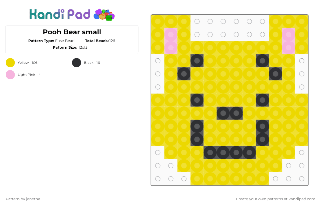 Pooh Bear small - Fuse Bead Pattern by jenetha on Kandi Pad - yellow,winnie the pooh,keychain