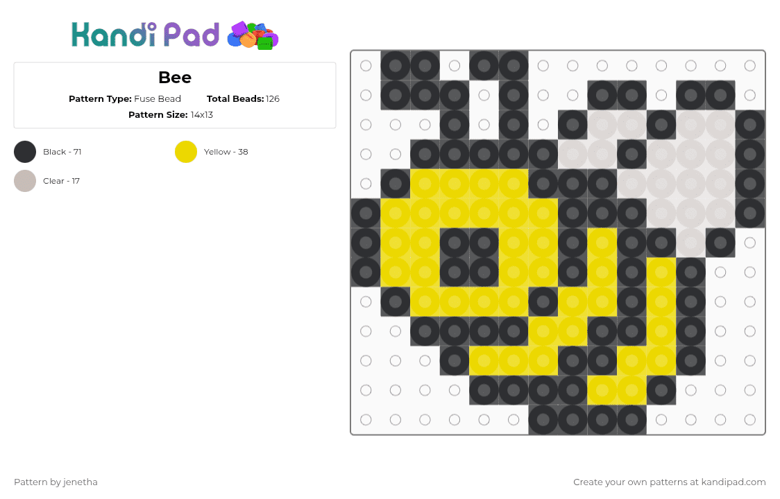 Bee - Fuse Bead Pattern by jenetha on Kandi Pad - beige,yellow