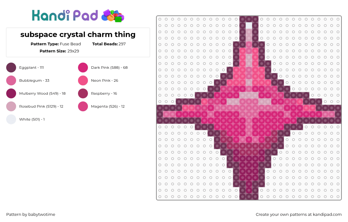 subspace crystal charm thing - Fuse Bead Pattern by babytwotime on Kandi Pad - pink