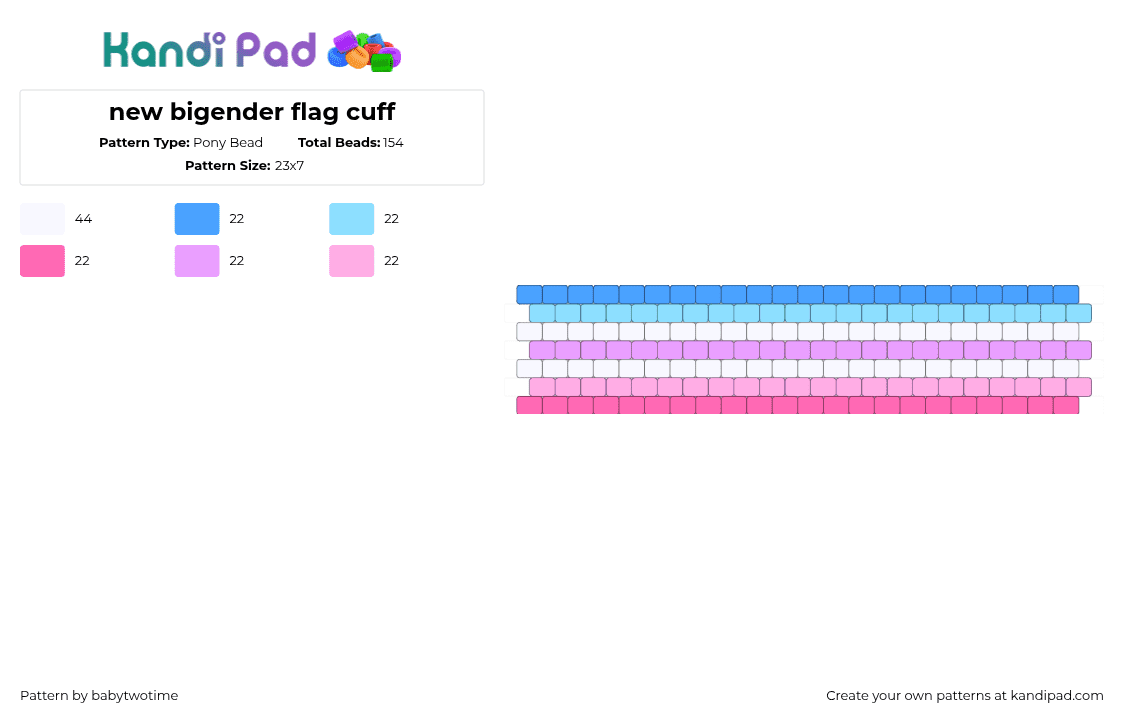 new bigender flag cuff - Pony Bead Pattern by babytwotime on Kandi Pad - light blue, pink