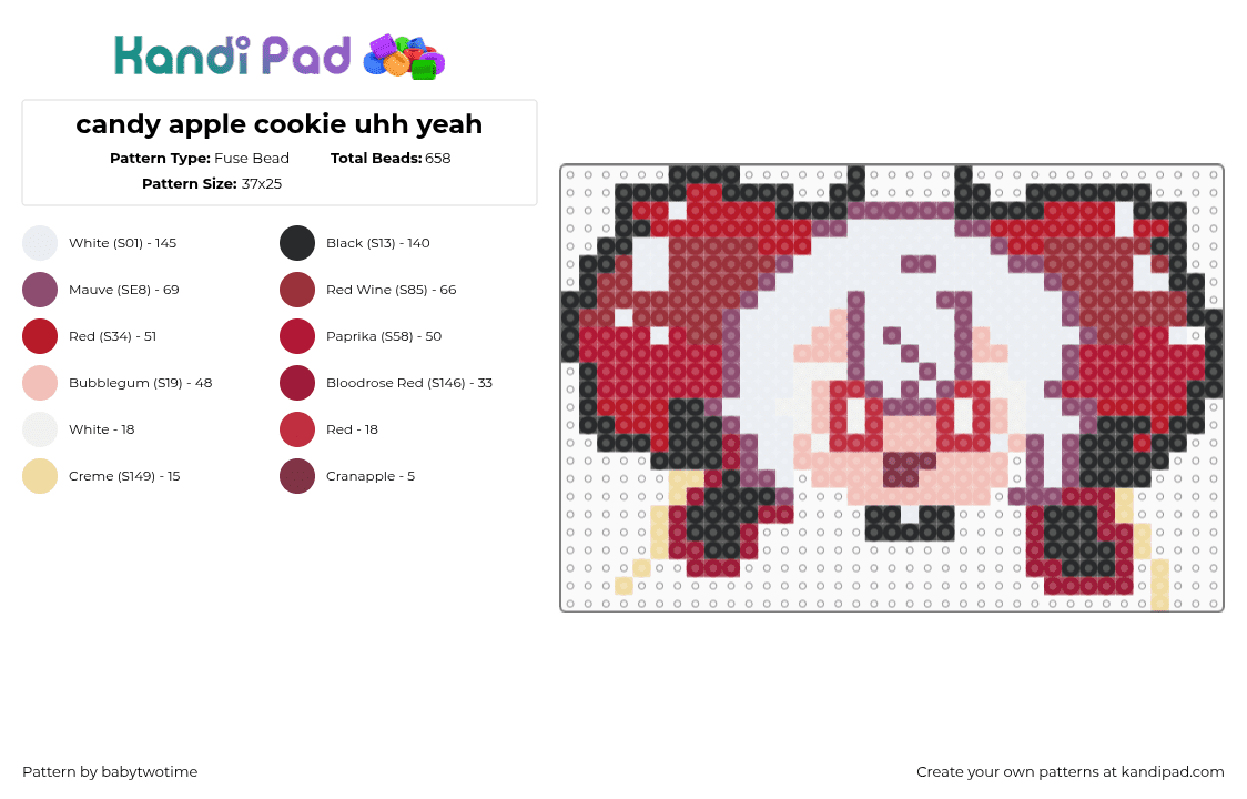 candy apple cookie uhh yeah - Fuse Bead Pattern by babytwotime on Kandi Pad - red