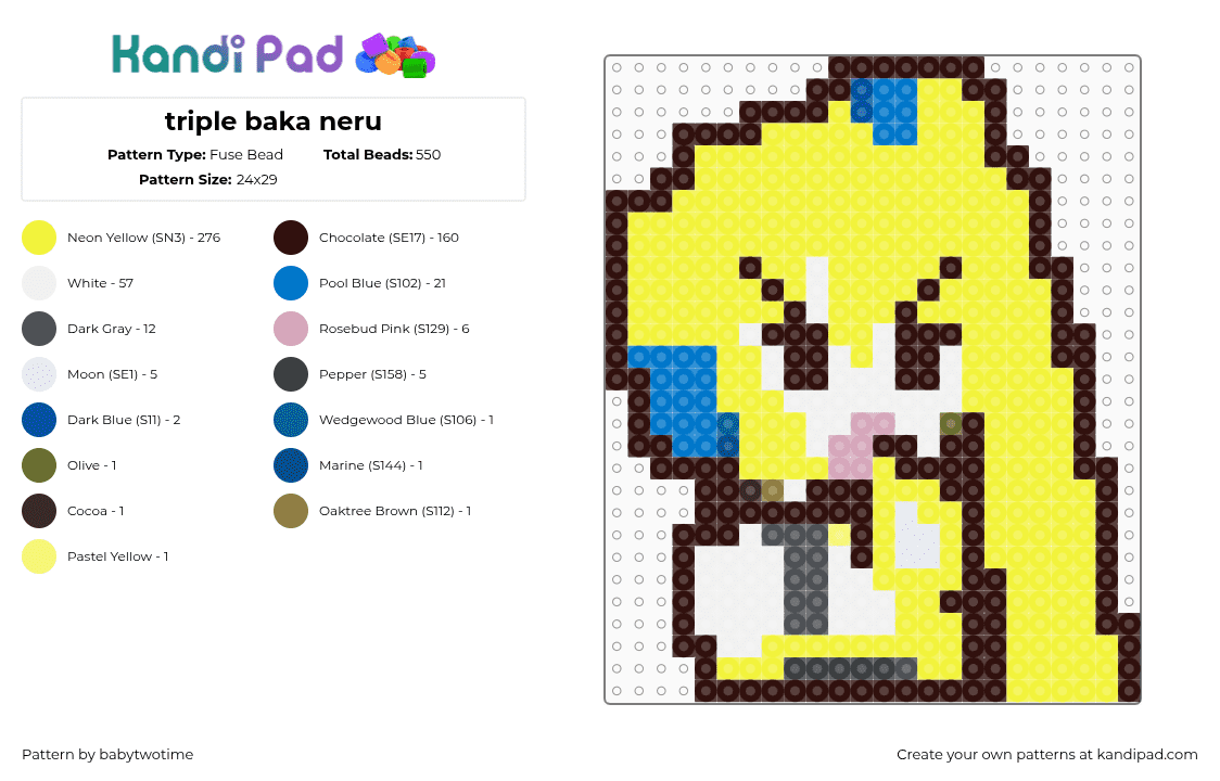 triple baka neru - Fuse Bead Pattern by babytwotime on Kandi Pad - yellow,brown