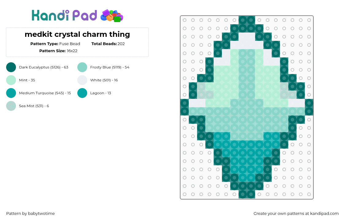 medkit crystal charm thing - Fuse Bead Pattern by babytwotime on Kandi Pad - teal,light blue