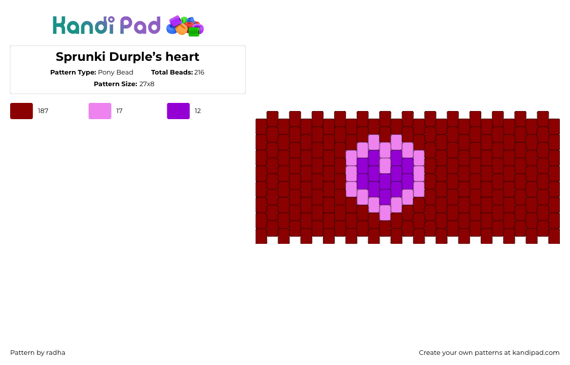 Sprunki Durple’s heart - Pony Bead Pattern by radha on Kandi Pad - 