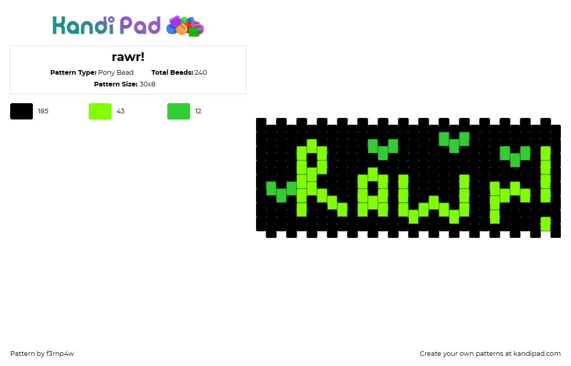 rawr! - Pony Bead Pattern by f3rnp4w on Kandi Pad - black,rawr,yas