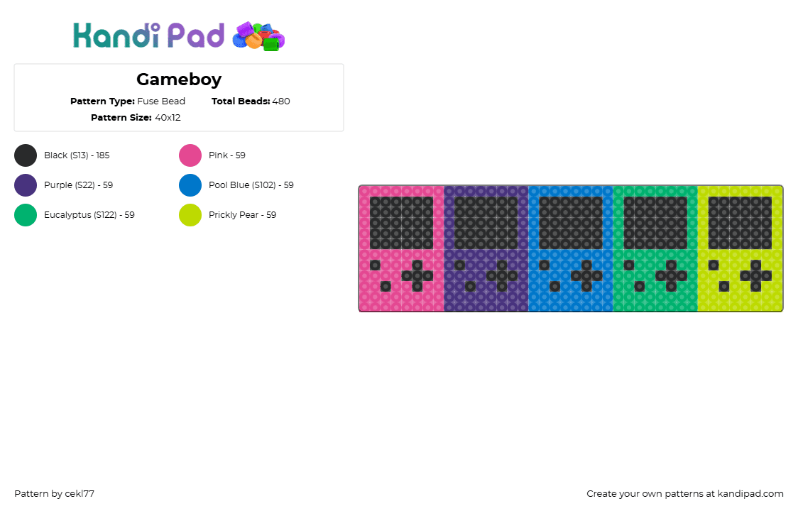 Gameboy - Fuse Bead Pattern by cekl77 on Kandi Pad - green