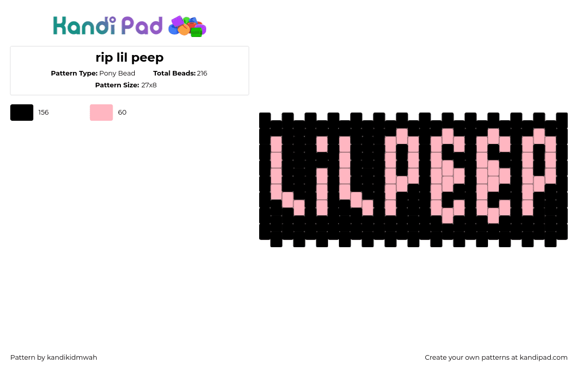 rip lil peep - Pony Bead Pattern by kandikidmwah on Kandi Pad - lil peep,rap,text,music,cuff,pink,black