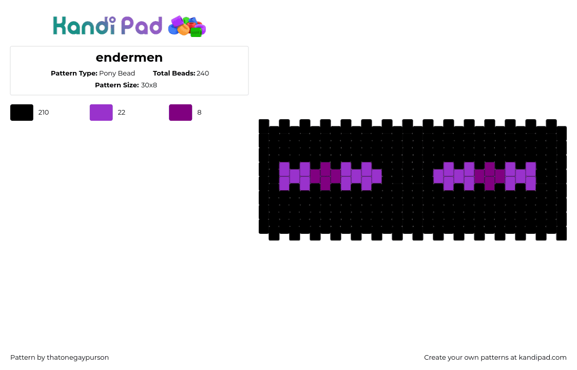 endermen - Pony Bead Pattern by thatonegaypurson on Kandi Pad - enderman,minecraft,eyes,cuff,spooky,video game,black,purple,pink