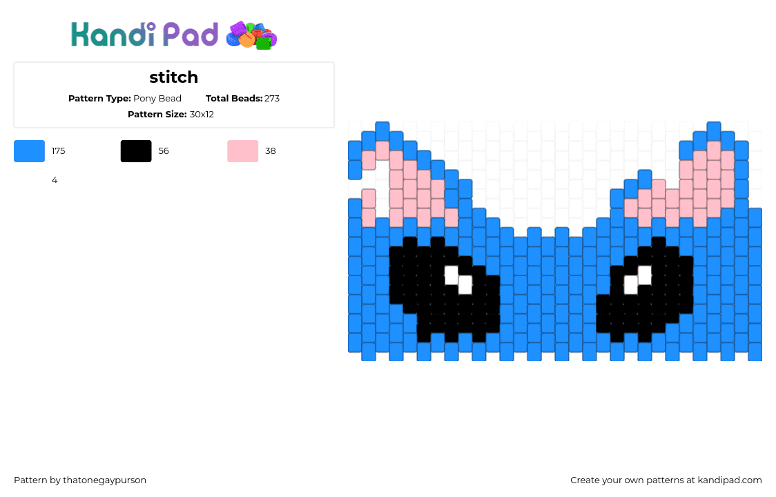 stitch - Pony Bead Pattern by thatonegaypurson on Kandi Pad - light blue