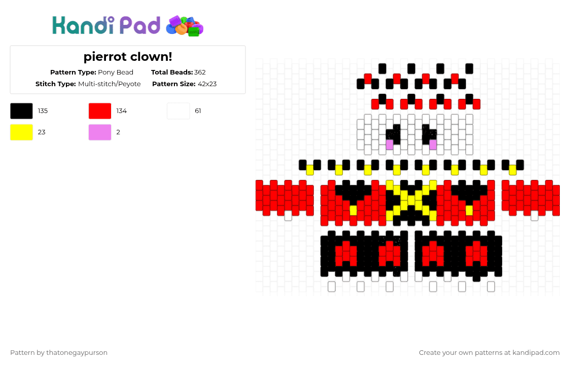 pierrot clown! - Pony Bead Pattern by thatonegaypurson on Kandi Pad - red,pierrot,the freak circus