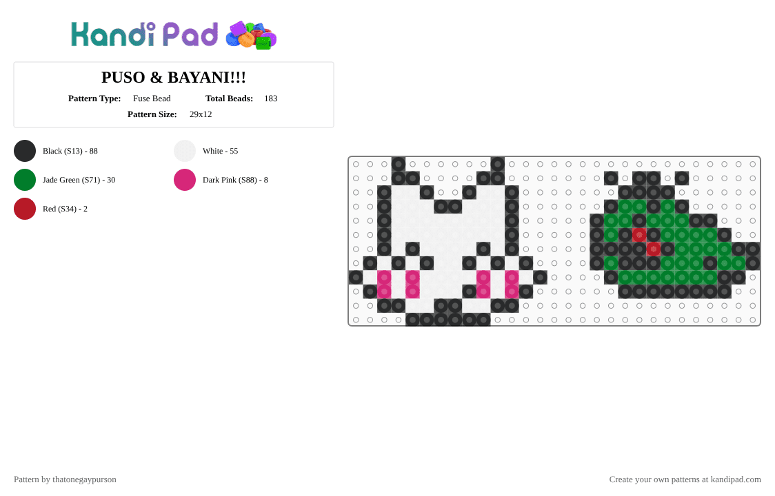 PUSO & BAYANI!!! - Fuse Bead Pattern by thatonegaypurson on Kandi Pad - white,green,puso,bayani