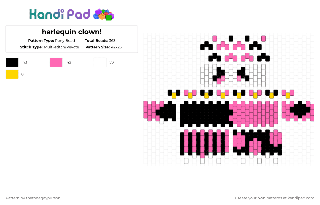 columbina clown! - Pony Bead Pattern by thatonegaypurson on Kandi Pad - columbina, pink, the freak circus