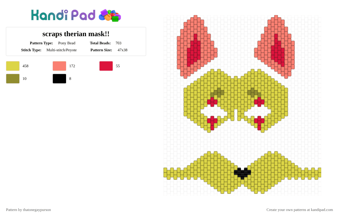 scraps therian mask!! - Pony Bead Pattern by thatonegaypurson on Kandi Pad - yellow,orange,scraps,dandys world,therian mask,therian,mask,alterhuman,fictionkin