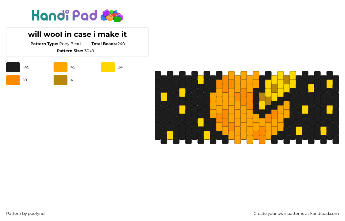 will wooI in case i make it - Pony Bead Pattern by poofynell on Kandi Pad - black,orange