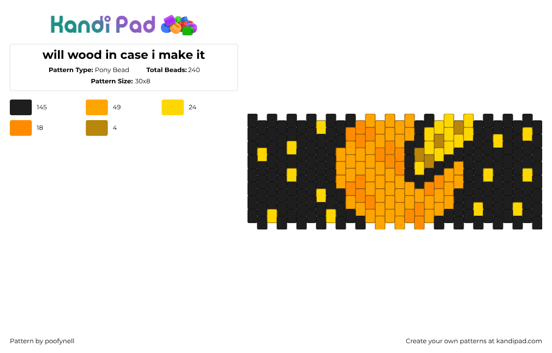 will wood in case i make it - Pony Bead Pattern by poofynell on Kandi Pad - black,orange