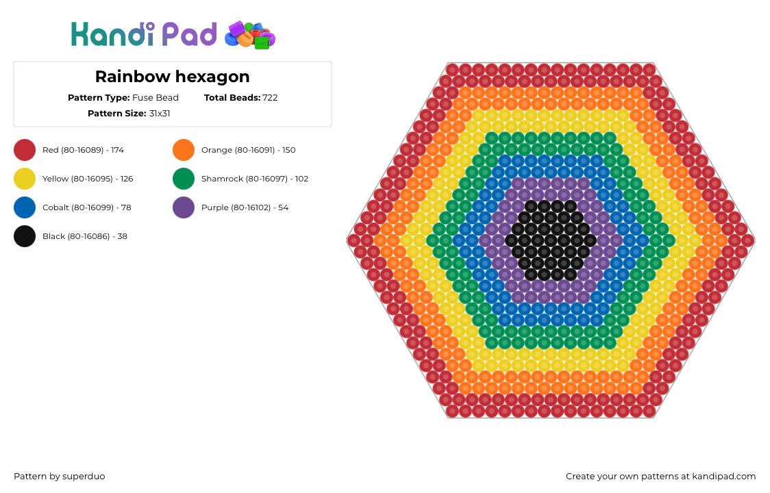 Rainbow hexagon - Fuse Bead Pattern by superduo on Kandi Pad - red,orange,yellow