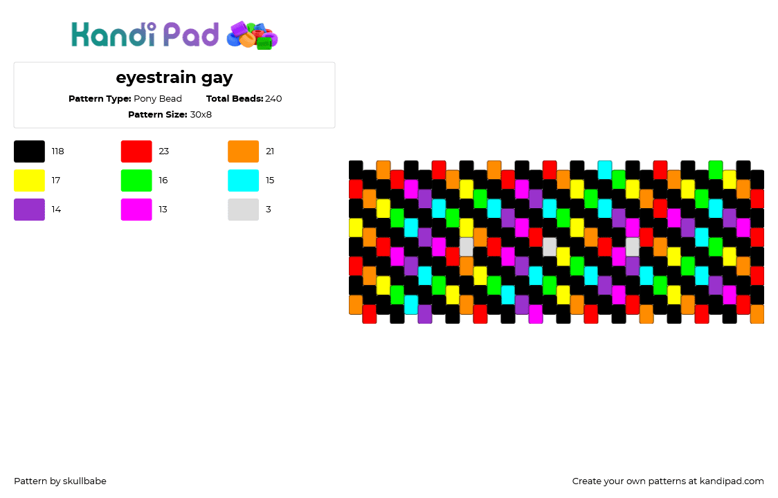 eyestrain gay - Pony Bead Pattern by skullbabe on Kandi Pad - black,orange,green,colorful