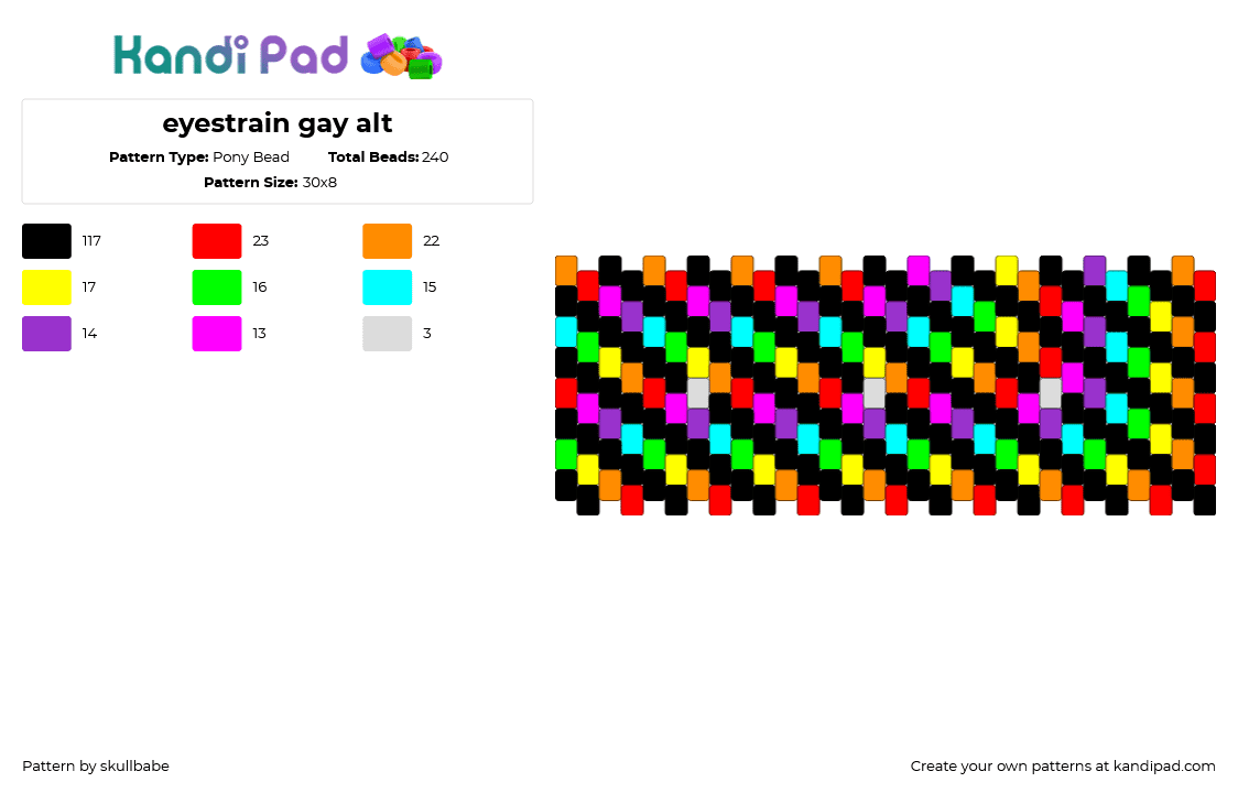 eyestrain gay alt - Pony Bead Pattern by skullbabe on Kandi Pad - black,orange,green,colorful