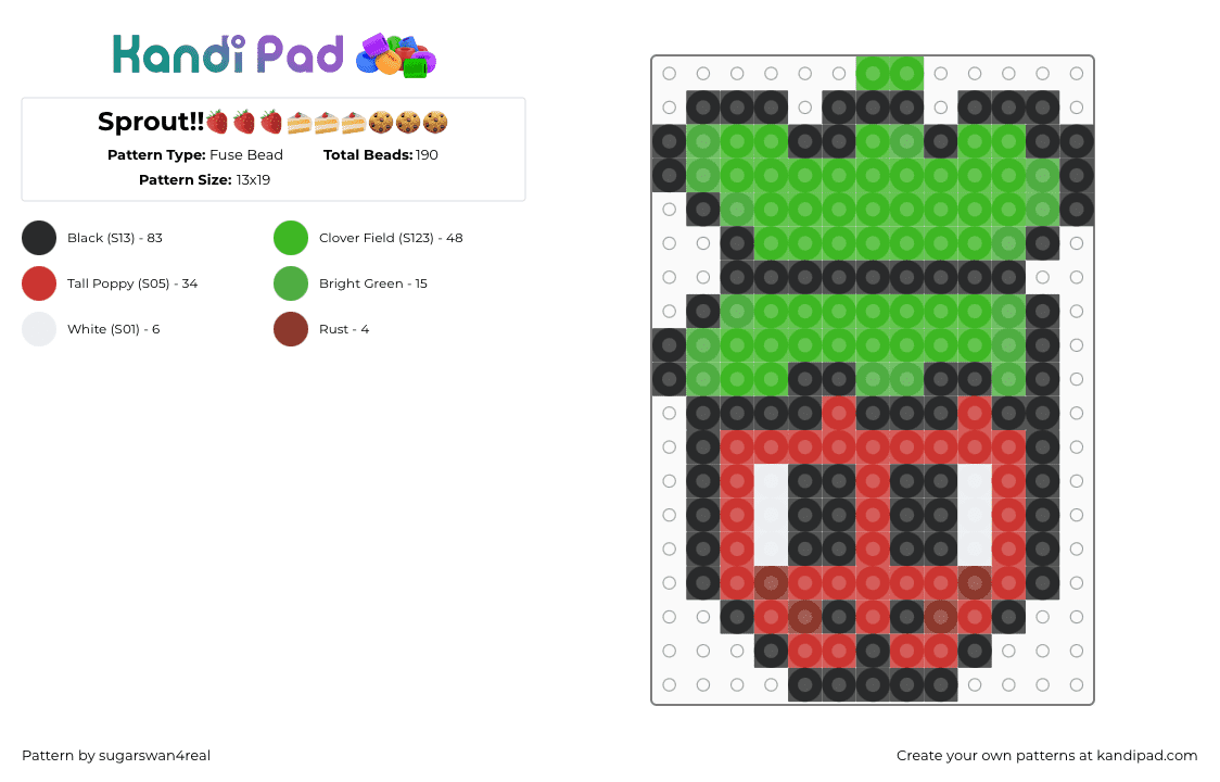 Sprout!!🍓🍓🍓🍰🍰🍰🍪🍪🍪 - Fuse Bead Pattern by sugarswan4real on Kandi Pad - red,green,sprout,dandys world,ginger,strawberrycookie