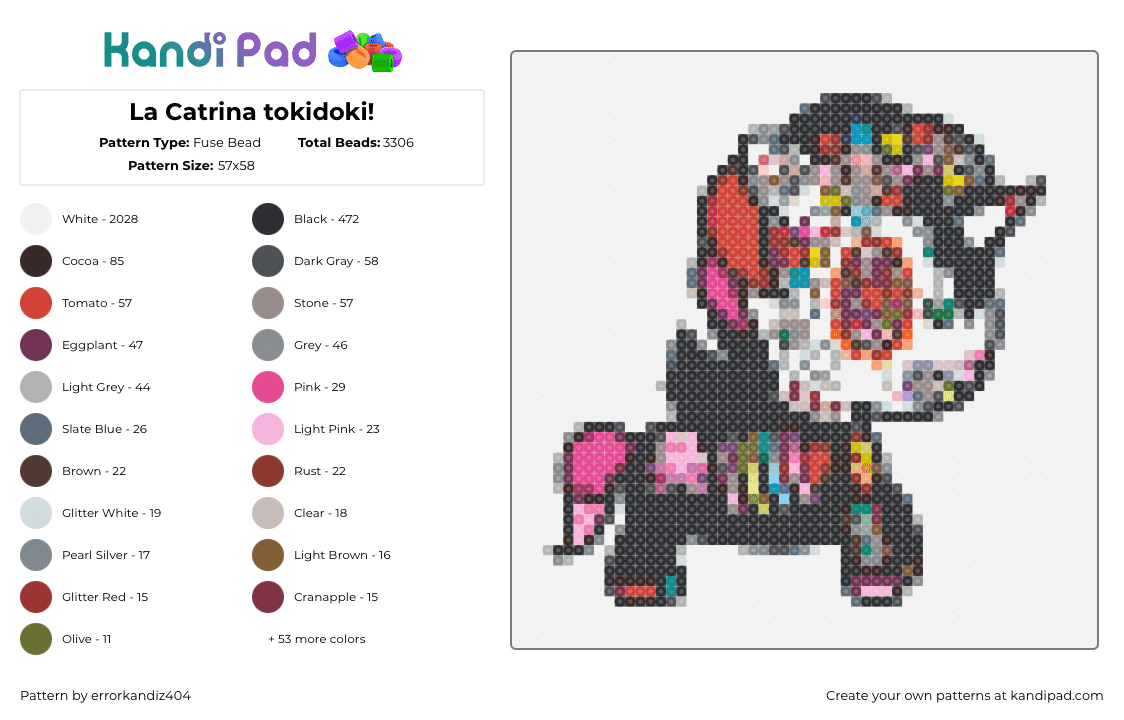 La Catrina tokidoki! - Fuse Bead Pattern by errorkandiz404 on Kandi Pad - 