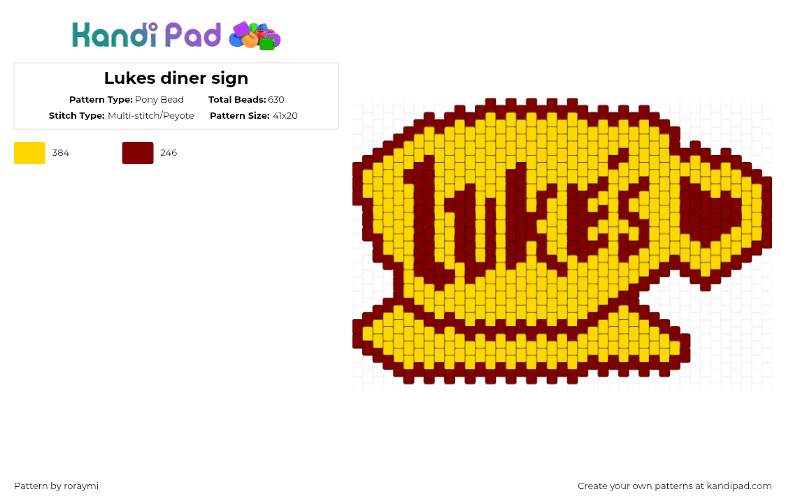 Lukes diner sign - Pony Bead Pattern by roraymi on Kandi Pad - brown,yellow