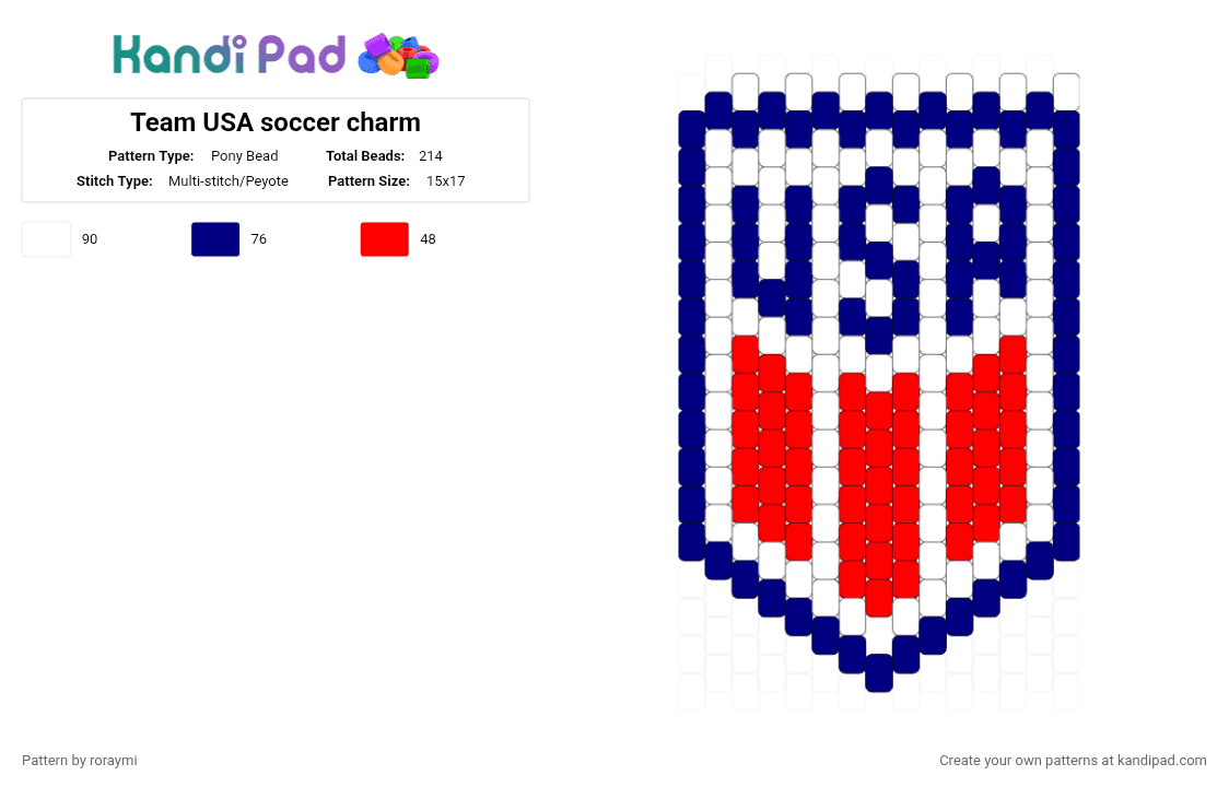 Team USA soccer charm - Pony Bead Pattern by roraymi on Kandi Pad - purple, red
