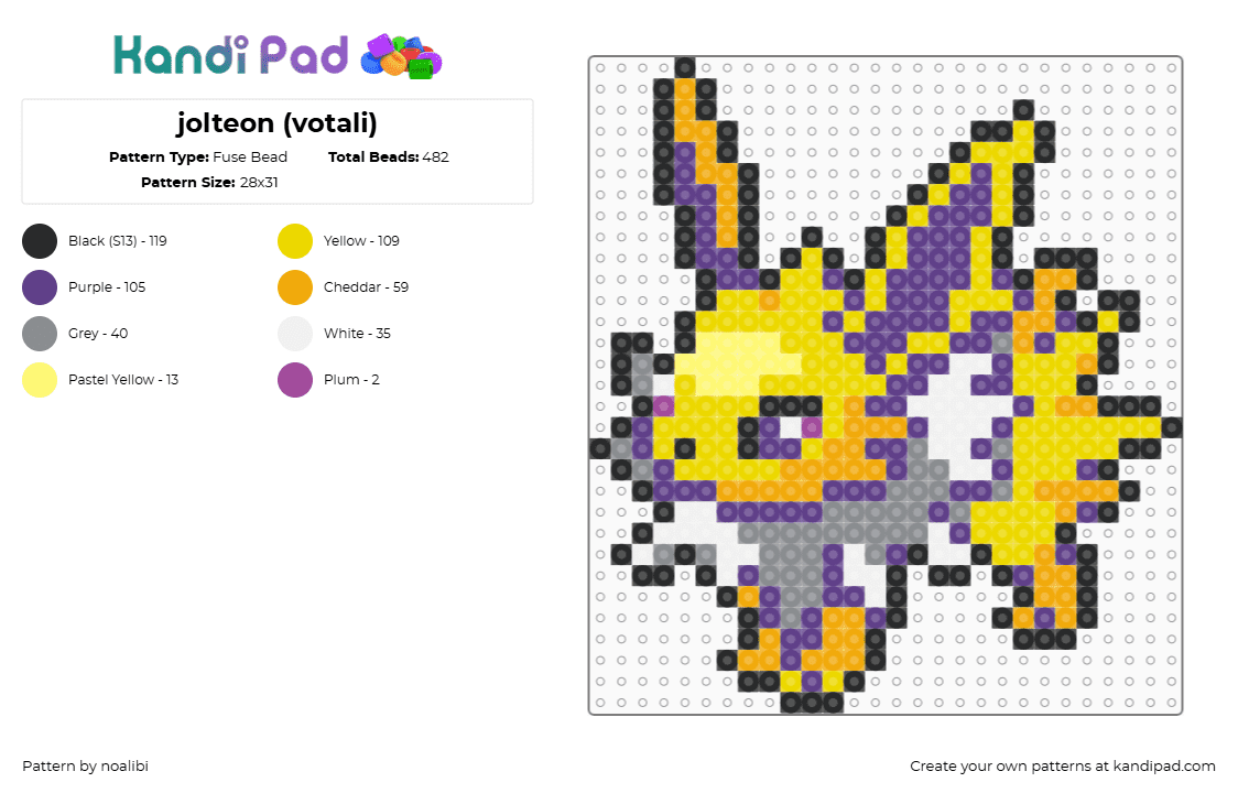 jolteon (votali) - Fuse Bead Pattern by noalibi on Kandi Pad - purple,yellow,pokemon,sprite,nintendo