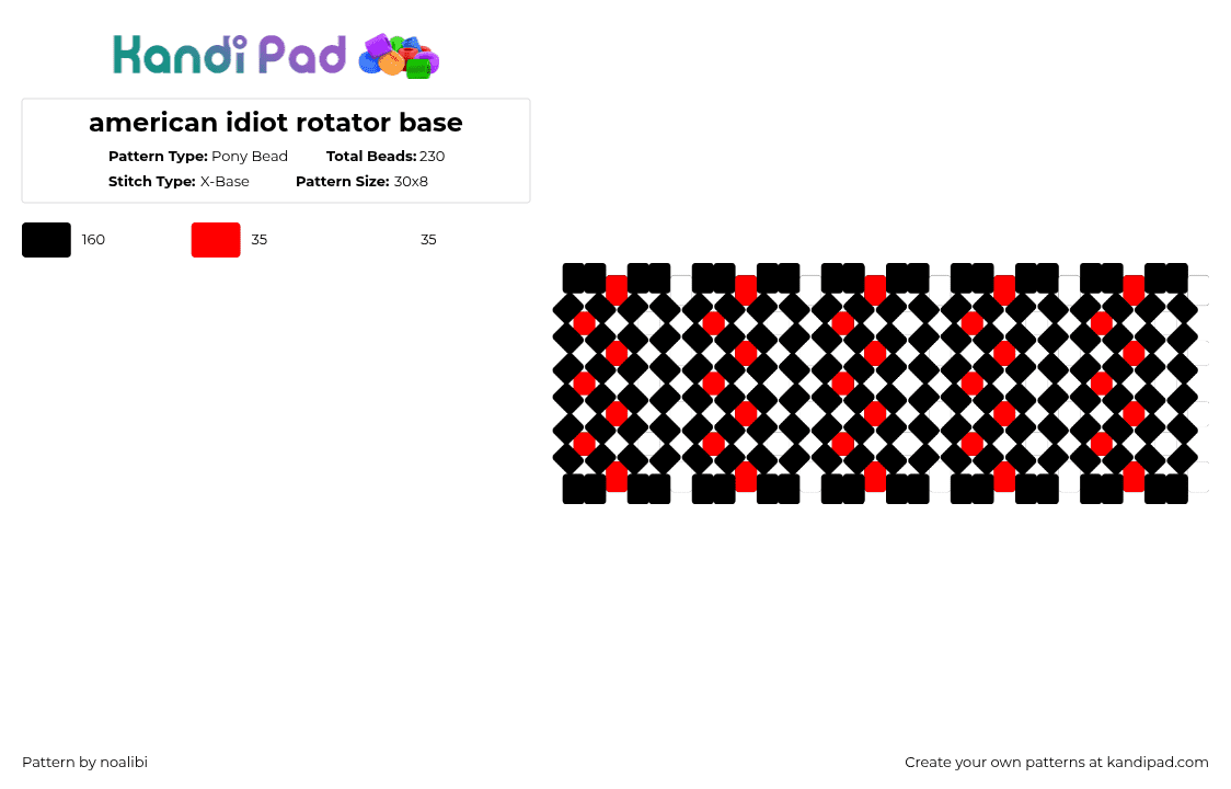 american idiot rotator base - Pony Bead Pattern by roraymi on Kandi Pad - black,red,white